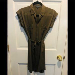 NWOT Express XS Mocha Button Down Dress with Tie Waist